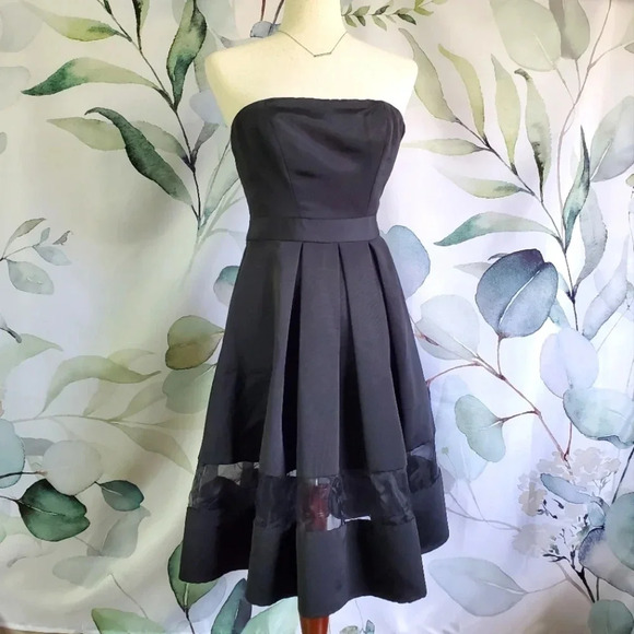 Express Dresses & Skirts - EXPRESS | Peek-a-Boo Stripe Strapless Dress in Black sz 0